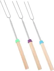 3-Piece Stainless Steel Meat Cooking Forks Serving Grill Forks for Hot Dog Roasting Sticks Camping Skewers Grilling Sticks