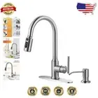 Brushed Nickel Kitchen Faucet with Soap Dispenser & Pull Down Sprayer - 1 Handle