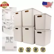 Space-Saving Lidded Baskets - 6 Pack Light Grey Storage Solutions for Every Room