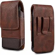 Belt Clip Case Leather Phone Holster Compatible with Galaxy S24 S23 S22 S21 Moto G Power,Compatible with iPhone 15/14/13/12 Pro XR Cell Phone Pouch Holster Case W Card Holder Phone Holster(Color:Brow