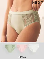 Khaki/Light Pink/Cream High Rise Modal & Lace Knickers 3 Pack (AU6171) | $38