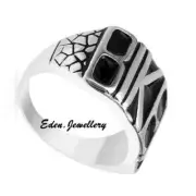 Bold Masculine Rare BIKER Stainless Steel Black Enamel Ring US Size 12 1 ONLY