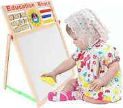 VILLFUL Educational Wooden Toys Whiteboard with Frame Pizarrones para Niños Kid Wooden Art Easel Mini Whiteboard for Kids Portable Chalkboard Stand-up Easel Message Board Child Magnetic