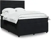 vidaXL Black Velvet Box Spring Bed - Queen Size - Features Adjustable Headboard & Pocket Spring Mattress with LED Lights for Modern Bedroom