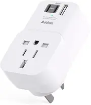 Addtam Travel Essentials - AUS Travel Plug Adapter with 4 USB(2 USB C), US, UK to Australia 3 Pin Power Plug with Safety Grounded Pin, White Type I AU Adaptor (US/UK/CA to AUS (1 Pack))
