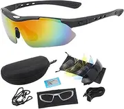 Mens Cycling Glasses - Polarized Cycling Sunglasses, Outdoor Road Cycling Goggles | Interchangeable Lenses Polarized Cycling Sunglasses, Protective Eyewear 5 Lens Riding Goggles for Outdoor Sports