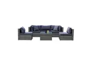 LONDON RATTAN 5 Seater Modular Outdoor Lounge Setting with Coffee Table, Grey