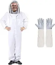 Tonahutu Professional Beekeeping Suit Outfit Apiarist Full Body Suit Beekeeping Jacket with Gloves&Ventilated Hood Beekeeper Hat with Netting Protection for Backyard Beginner Beekeepers (XXL)
