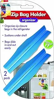 Zip Bag Holder, Best Fridge Storage Hack - Suction Cups Hold Baggies Under Refrigerator Shelves for Easy Removal, Just Slide in or Out of Clip, Holds Up to One Gallon Zip or Freezer Baggy (2 Pack)