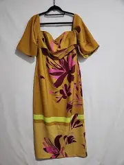 Pasduchas Flicker Partty Midi Gold Floral Dress Size 12 NWT RRP$350 (4311)
