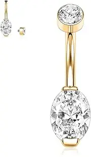 [FUNLMO] Belly Button Ring G23 Titanium Belly Button Piercing 14G Belly Ring Navel Piercing Jewelry Cubic Zirconia Navel Barbell Stud