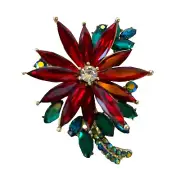 Vintage Napier Christmas Brooch Pin Poinsettia Gold Tone Vibrant Rhinestones NIB