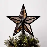 Lit Mirrored Black Star Christmas Tree Topper 11.4" Reflective 5-Point Holiday