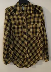 NWT Free People Gauzy Plaid Snap Front Shirt Cutout Laced Shoulder Size XS
