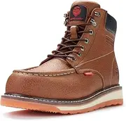 [SUREWAY] Mens Heavy Duty Wedge Moc Toe Steel Toe Work Boots for Men