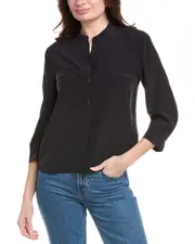 FRAME Denim Scallop Trim Silk Shirt