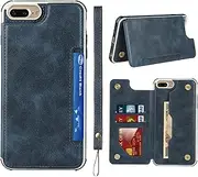 Cavor for iPhone 7 Plus/8 Plus Case,for iPhone 6 Plus/6s Plus Case,Leather Stand Cover Card Slots Back Case with Buttons Closure & Wristlet Strap for iPhone 7 Plus/8 Plus/6 Plus/6s Plus-Navy Blue