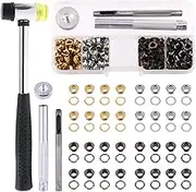 Keadic 242Pcs Thickened 4mm Hole Grommets Eyelets Kit with Rubber Hammer and Punch, 4 Colors Metal Eyelet Grommet Setting Set for Curtain Clothing Leather DIY Fasteners(Bronze Silver Gold Gun Black)