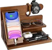 Wood Phone Docking Station, Multifunctional Round Edge Key Storage Holder, Easy Installation Wooden Phone Storage Rack for Office, Home (Pinewood)