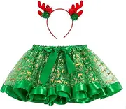 [BEBAOVO] Girl Christmas Tutu Skirt with Elk Headband, Christmas Dress with Xmas Tree/Santa Hat/Snow for Toddler Kids Girl Gift