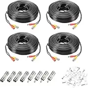 uxcell BNC Video Power Cable,60m/197ft All-in-One Security Camera Wire Cord DC Extension Wire for CCTV Security DVR Camera System Installation Plug & Play Cord,4 Set Black