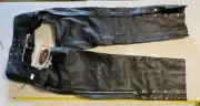 New Genuine Leather River Road Black Motorcycle Chaps, Size Medium
