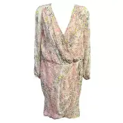Sundance Dress River Walk V Neckline Long Sleeves Sheer Lined 8 Silk Pink Floral