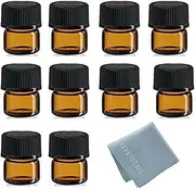 Simple-e 50pcs 1ml (1/4 Dram) Amber Mini Glass Bottle 1cc Amber Sample Vial Small Essential Oil Bottle Travel Must + 1pc Glass Clean Cloth