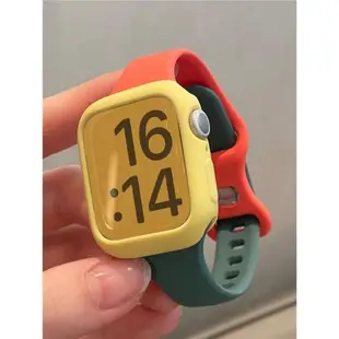 適用Apple watch表帶撞色硅膠蝴蝶扣運動iwatch87654321代SE女新