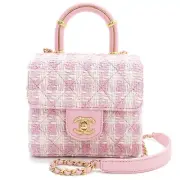 Tenpaku Chanel Top Handle Mini Flap Bag Tweed Chain Pink Gold Hardware Coco Mark