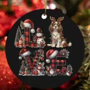 Reindeer Antler English Springer Spaniel Dog Love Plaid Christmas Ornament Gift