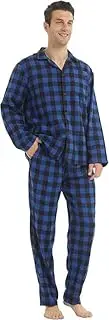 [YUSHOW] Mens Flannel Pajamas Set Cotton Plaid Pjs Button Down Warm Soft Lounge Sleepwear Top & Pj Pants with Pockets