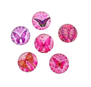 6 Pink Butterfly Altered Art 25mm Domed Round Glass Flatback Tile Cabochons