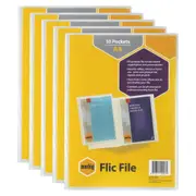 5x Marbig Flic File 10-Pocket A4 Display Book w/ Insert Cover Paper Holder Clear