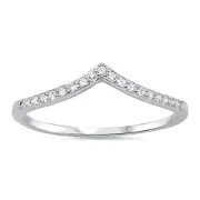 Sterling Silver .925 CZ Women's Stackable Curve V Shape Band Fashion Ring 4-10