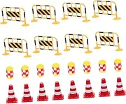 ERINGOGO 24 Pcs Mini Traffic Cones Educational Roadblock Signs for Traffic Learning and Pretend Play Includes Cones Barriers and Crash Barrels