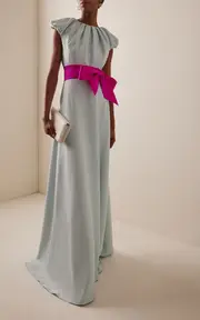 [Greta Constantine] Omarlow Bow-Sash Satin Gown