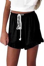 [Generic] Turtle Neck Top Short Sleeve for Women Outfits Elastic High Waisted Ruffle Loose Comfy Shorts Womens Slip Shorts High Waist