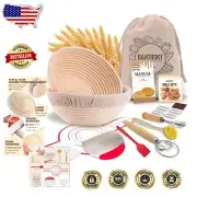 9 & 10 Inch Sourdough Proofing Baskets Set - Handcrafted Rattan & Baking Kit