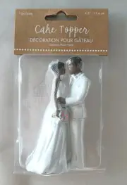 African American Bride Groom Wedding Figurine Cake Topper Black White Dress Tux
