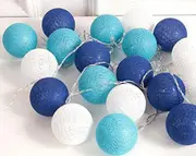GGP 1 Set Of 20 Led Blue 5Cm Cotton Ball Battery Powered String Lights Christmas Gift Home Wedding Party Boys Bedroom Decoration Indoor Table Centrepiece