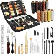 [FEDOYO] Leather Working Tools and Supplies Kit Professional Leather Craft Kit with Waxed Thread Groover Awl Stitching Punch for Leathercraft Beginners