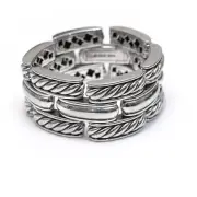 New DAVID YURMAN Ladies Cable Brick 3 Row Silver Chain Bracelet Small/Medium