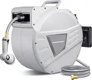 Garden Hose Reel Retractable 1/2 Inch x 100 ft, Wall Mounted with 10 Pattern Nozzle, Slow Return System and 180 Swivel, Gray