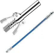 YUENTOEN Grease Gun Coupler with 15.7in Spring Flex Hose, Double Handle Extended Version Heavy Duty Grease Fitting 1/8" NPT 17,000 PSI