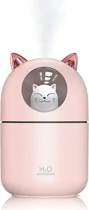 Mini Cool Humidifier with Night Light Cute Cat Mist Humidifier for Bedroom Essential Pure Air for Baby Room 300ML (Pink)