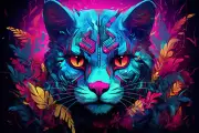 Shaman Cat UV tapestry, Blacklight Reactive, Psychedelic Wall Hanging, DMT Art