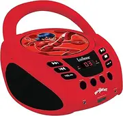 Lexibook Miraculous Ladybug Cat Noir, Radio CD Player, Microphone Jack, aux-in Jack, AC or Battery-Operated, Red/Black, RCD108MI