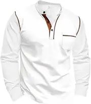 [Generic] Men Long Sleeve Loose Casual Tops for Striped Patchwork Polo Shirts Button-Up Stand Collar T Shirt