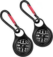 [ertlutw] Compass with Carabiner Hook, Pocket Compass Key Holder with Compass Carabiner Keyring Compass Multifunctional Portable Mini Compass for Outdoor Camping Hiking Pack of 2